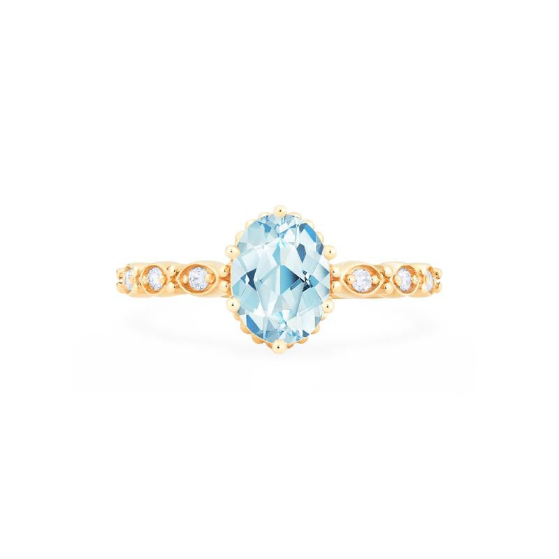 [Evelina] Vintage Classic Crown Oval Engagement Ring in Aquamarine