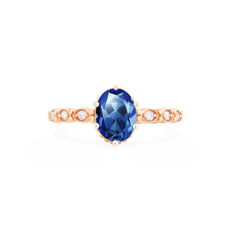 [Evelina] Vintage Classic Crown Oval Engagement Ring in Lab Blue Sapphire