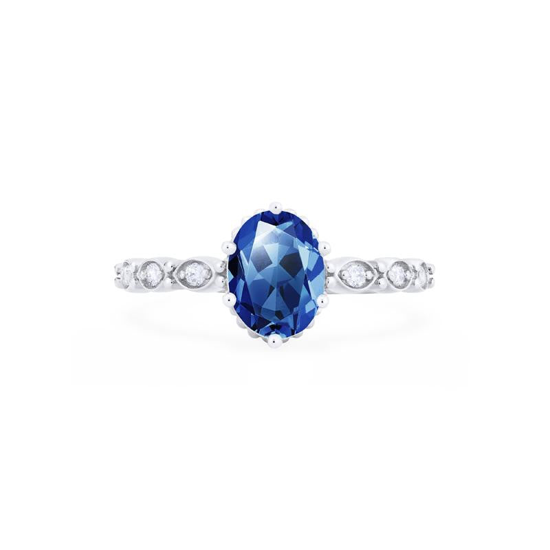 [Evelina] Vintage Classic Crown Oval Engagement Ring in Lab Blue Sapphire
