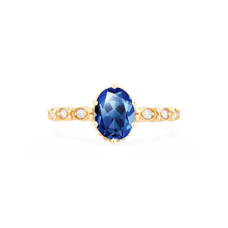 [Evelina] Vintage Classic Crown Oval Engagement Ring in Lab Blue Sapphire