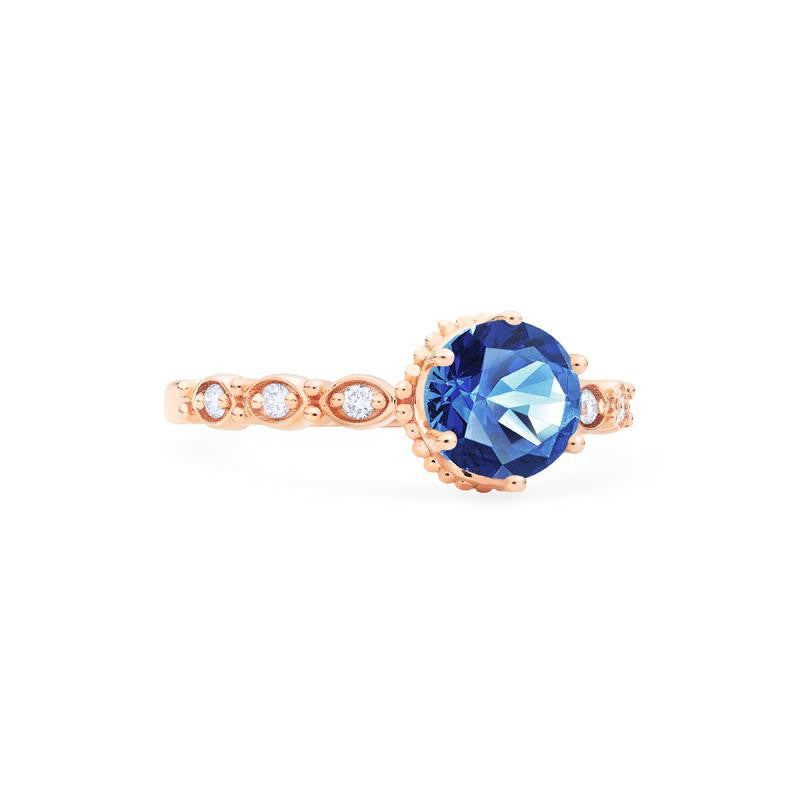 [Evelyn] Vintage Classic Crown Engagement Ring in Lab Blue Sapphire