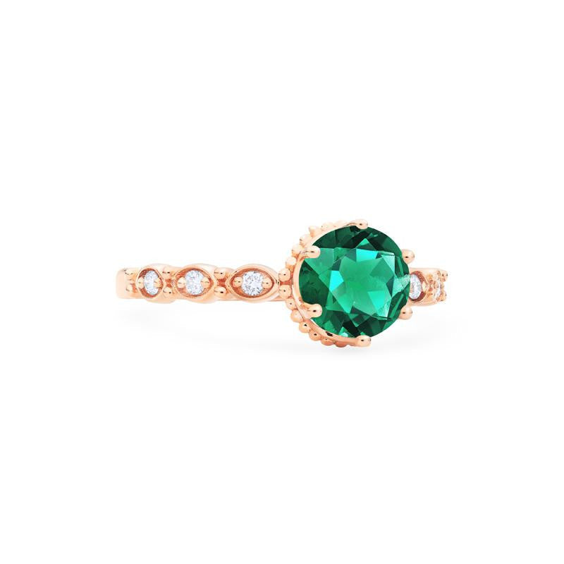 [Evelyn] Vintage Classic Crown Engagement Ring in Lab Emerald