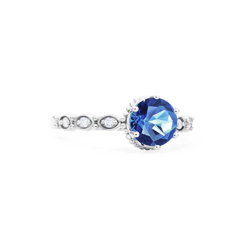 [Evelyn] Vintage Classic Crown Engagement Ring in Lab Blue Sapphire