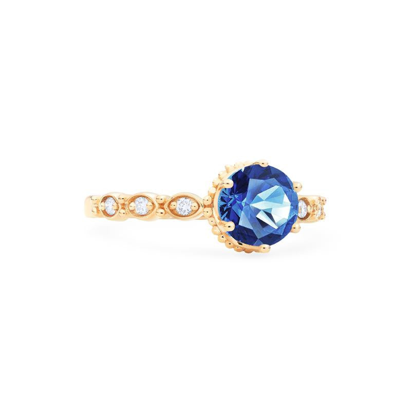 [Evelyn] Vintage Classic Crown Engagement Ring in Lab Blue Sapphire