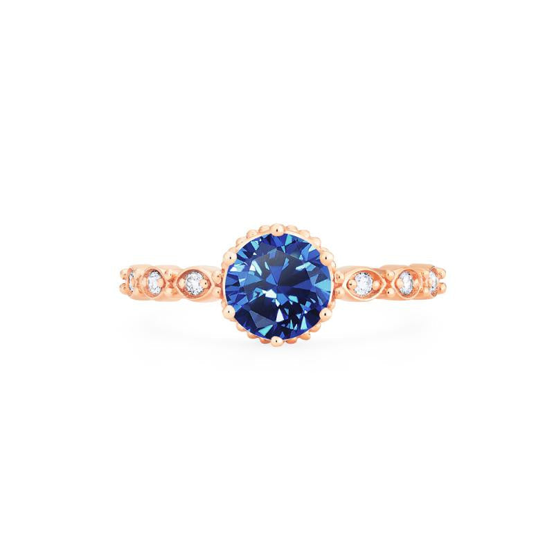 [Evelyn] Vintage Classic Crown Engagement Ring in Lab Blue Sapphire