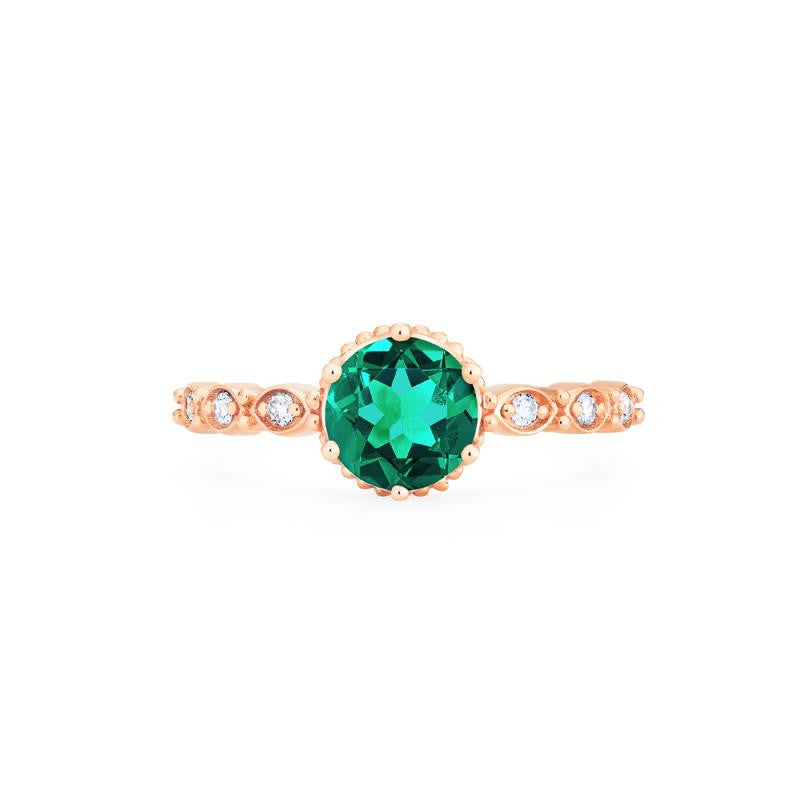 [Evelyn] Vintage Classic Crown Engagement Ring in Lab Emerald