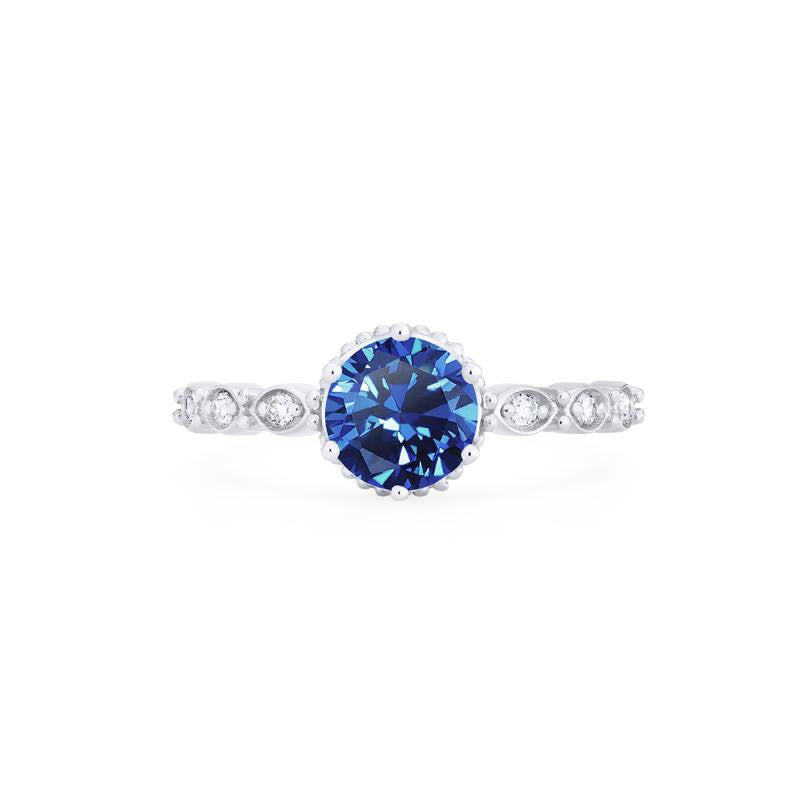 [Evelyn] Vintage Classic Crown Engagement Ring in Lab Blue Sapphire