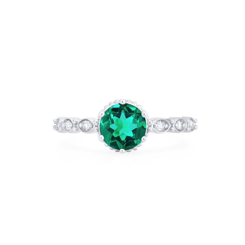 [Evelyn] Vintage Classic Crown Engagement Ring in Lab Emerald