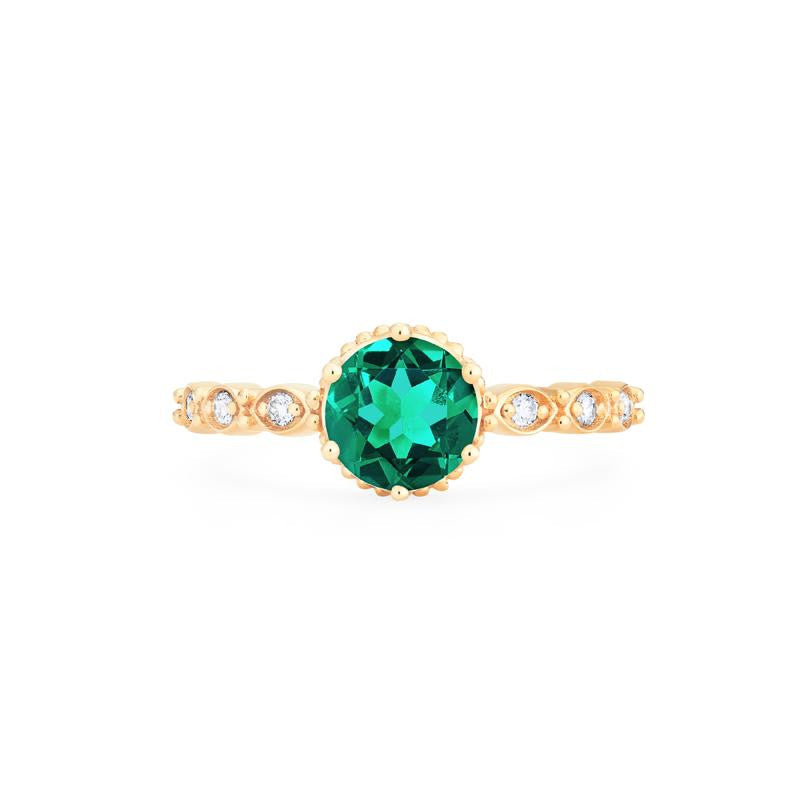 [Evelyn] Vintage Classic Crown Engagement Ring in Lab Emerald