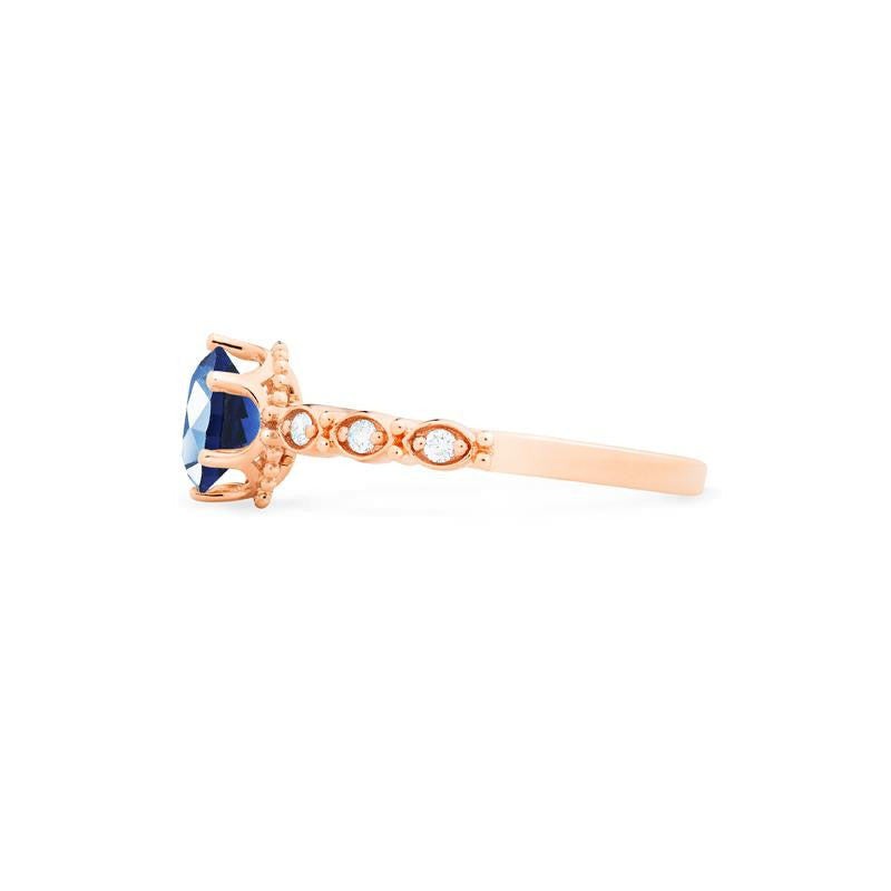 [Evelyn] Vintage Classic Crown Engagement Ring in Lab Blue Sapphire