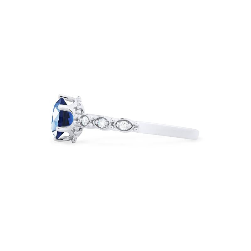 [Evelyn] Vintage Classic Crown Engagement Ring in Lab Blue Sapphire