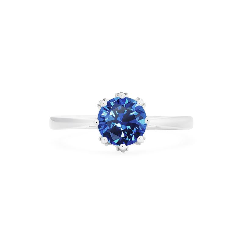 [Cassandra] Vintage Crown Solitaire Ring in Lab Blue Sapphire