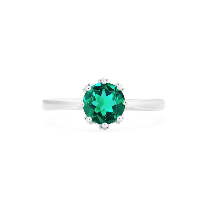 [Cassandra] Vintage Crown Solitaire Ring in Lab Emerald