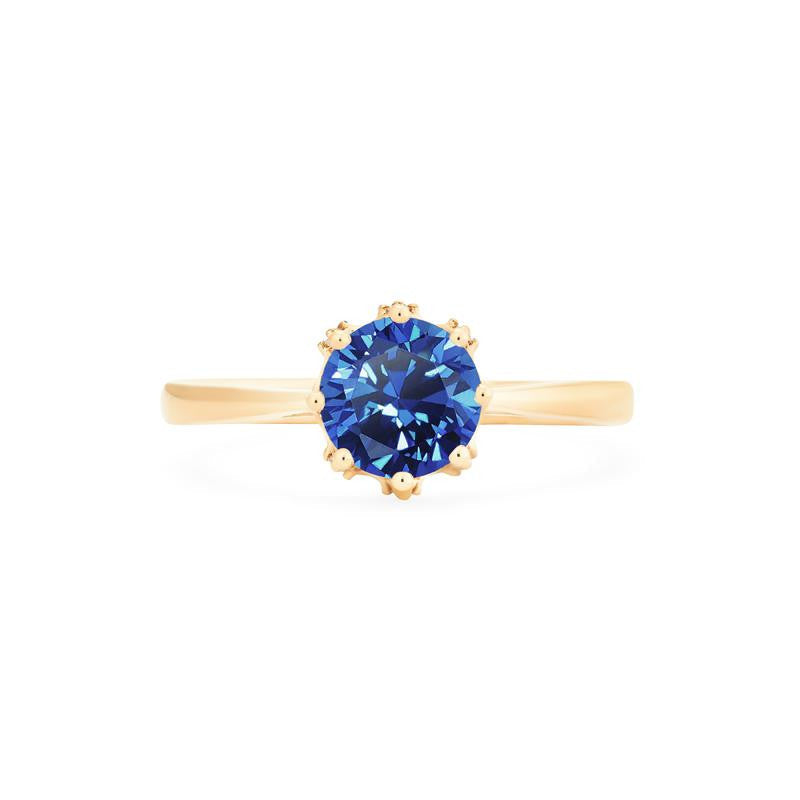[Cassandra] Vintage Crown Solitaire Ring in Lab Blue Sapphire