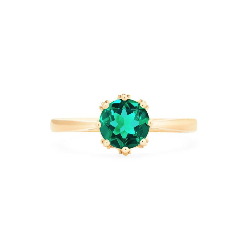 [Cassandra] Vintage Crown Solitaire Ring in Lab Emerald