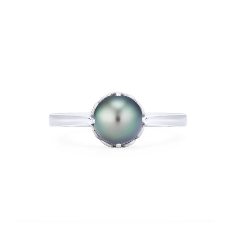 [Marguerite] Victorian Lace Solitaire Engagement Ring in Tahitian Pearl