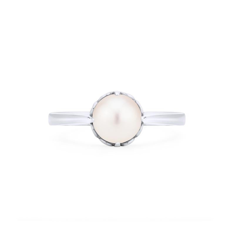 [Marguerite] Victorian Lace Solitaire Engagement Ring in Akoya Pearl