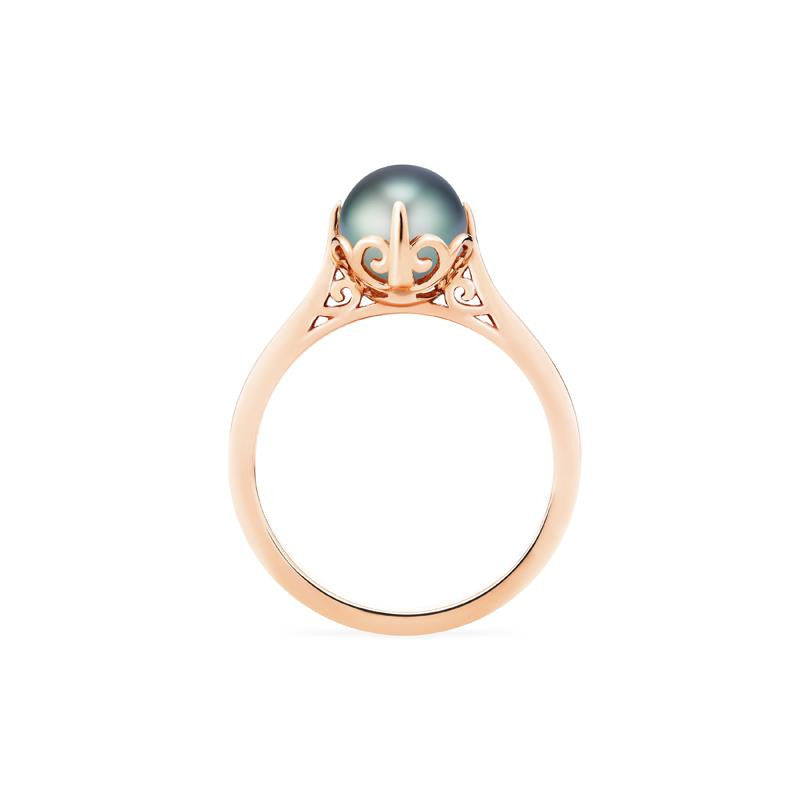 [Marguerite] Victorian Lace Solitaire Engagement Ring in Tahitian Pearl
