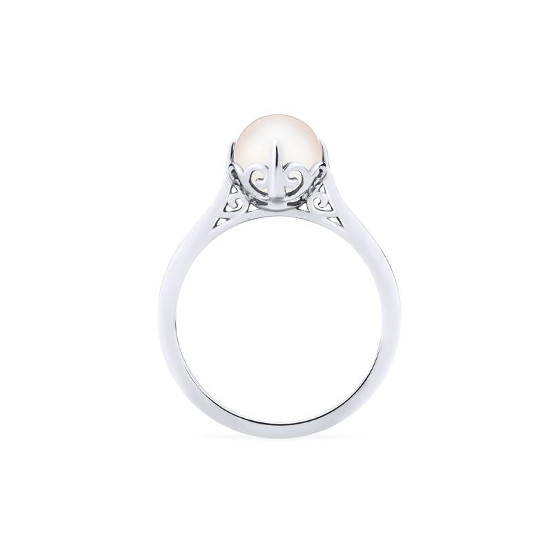 [Marguerite] Victorian Lace Solitaire Engagement Ring in Akoya Pearl