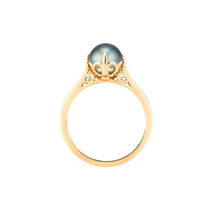 [Marguerite] Victorian Lace Solitaire Engagement Ring in Tahitian Pearl