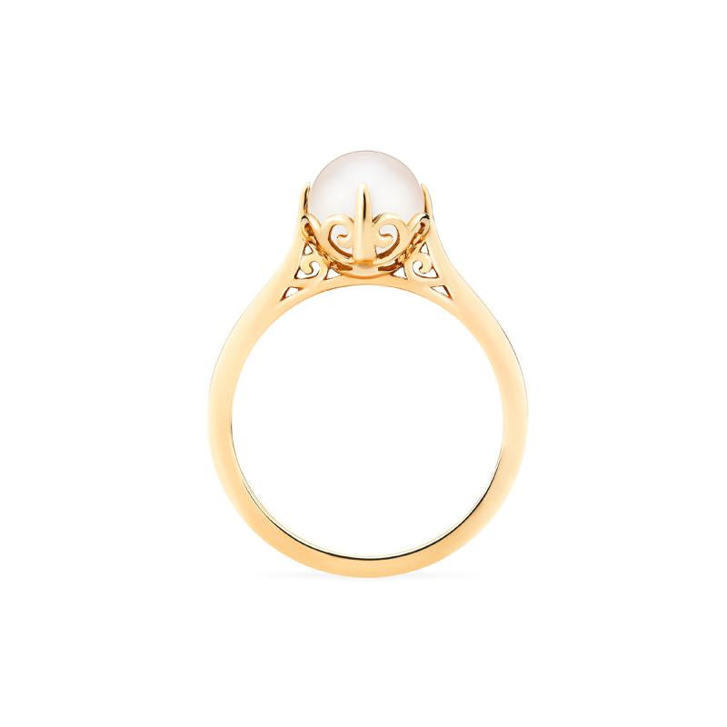 [Marguerite] Victorian Lace Solitaire Engagement Ring in Akoya Pearl