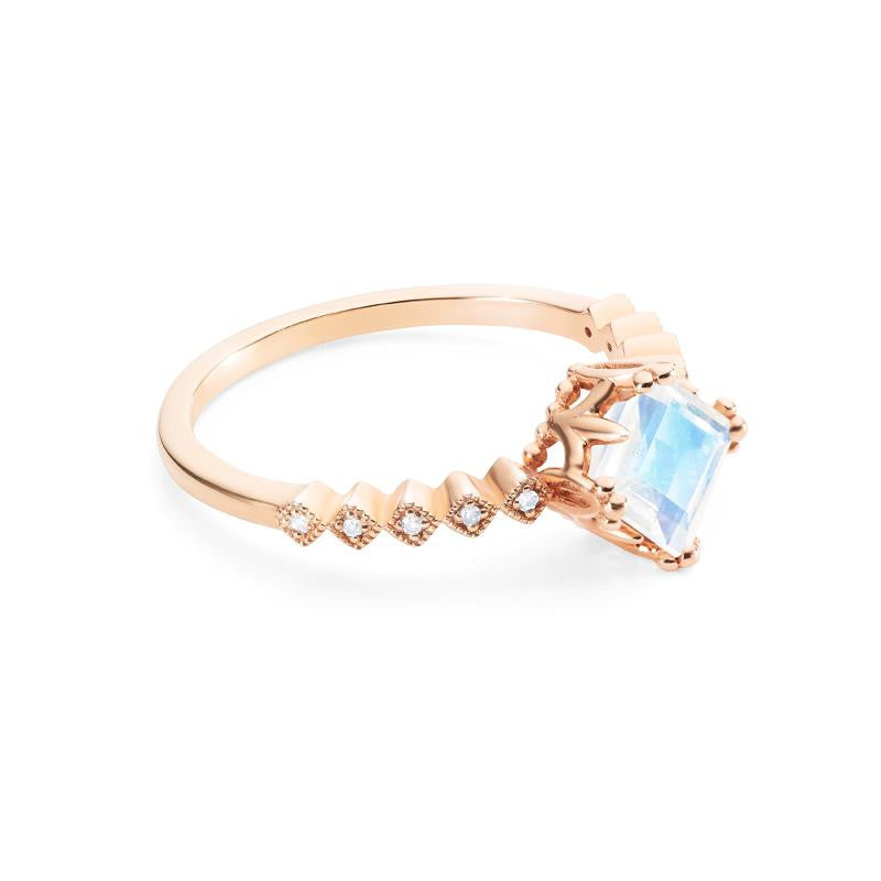 [Astoria] Fluer De Lis Square Princess Cut Ring in Moonstone