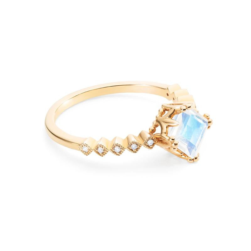 [Astoria] Fluer De Lis Square Princess Cut Ring in Moonstone