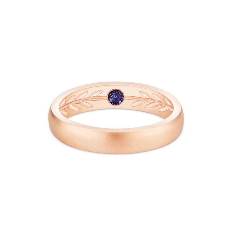 [Silvanus] Unisex Hidden Gemstone Laurel Leaf Wedding Band in Alexandrite