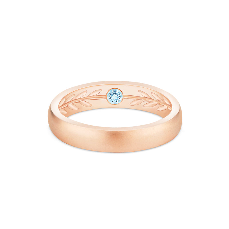 [Silvanus] Unisex Hidden Gemstone Laurel Leaf Wedding Band in Aquamarine