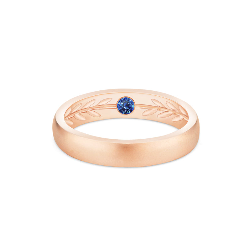 [Silvanus] Unisex Hidden Gemstone Laurel Leaf Wedding Band in Blue Sapphire