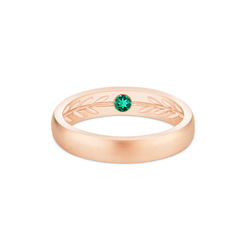 [Silvanus] Unisex Hidden Gemstone Laurel Leaf Wedding Band in Emerald