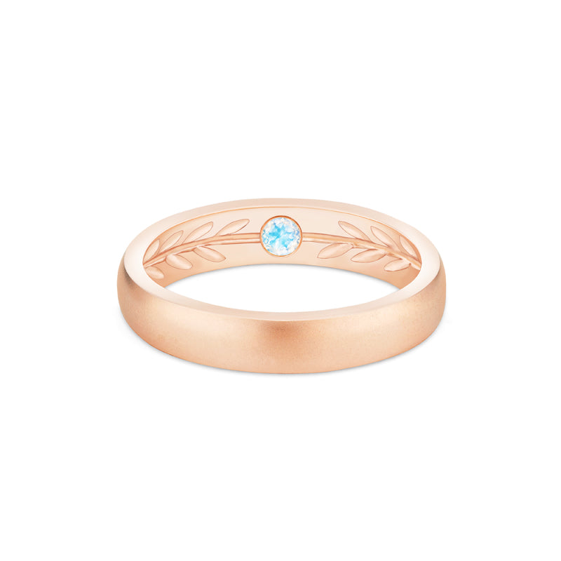 [Silvanus] Unisex Hidden Gemstone Laurel Leaf Wedding Band in Moonstone