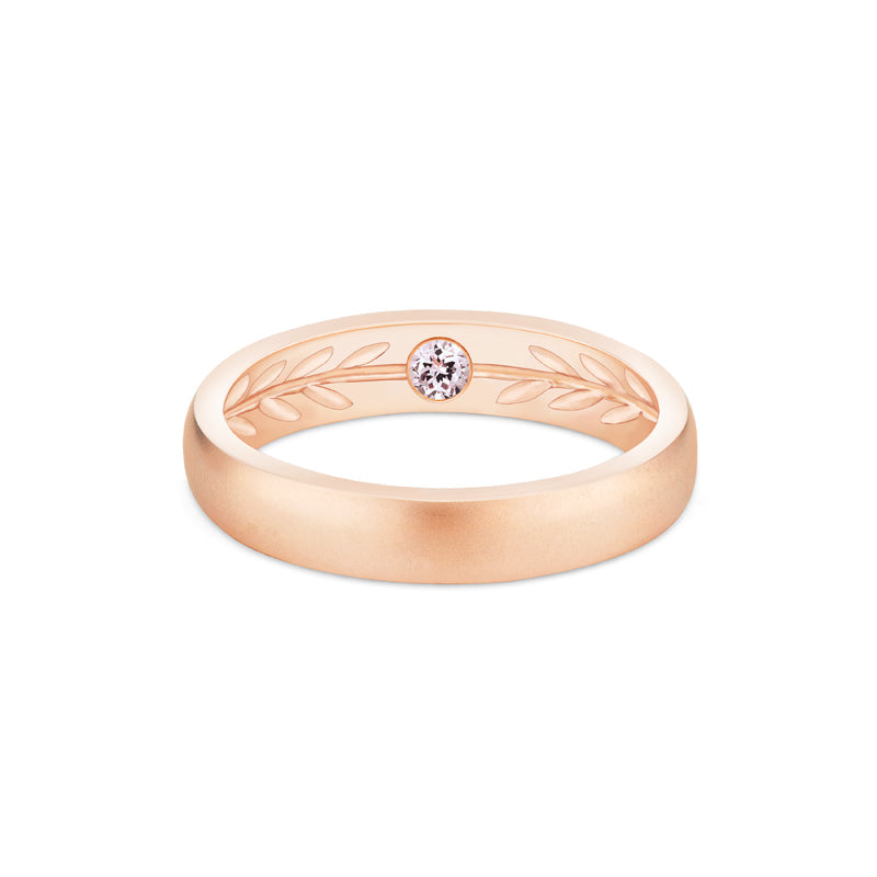 [Silvanus] Unisex Hidden Gemstone Laurel Leaf Wedding Band in Morganite