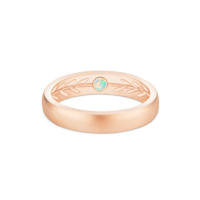 [Silvanus] Unisex Hidden Gemstone Laurel Leaf Wedding Band in Australian Opal