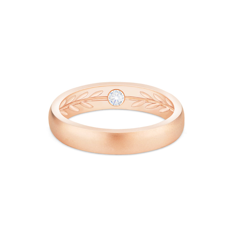 [Silvanus] Unisex Hidden Gemstone Laurel Leaf Wedding Band in Diamond