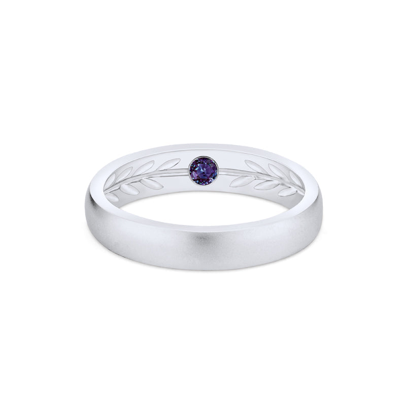 [Silvanus] Unisex Hidden Gemstone Laurel Leaf Wedding Band in Alexandrite