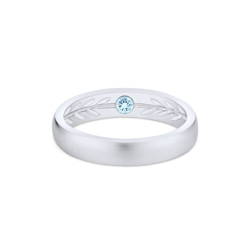 [Silvanus] Unisex Hidden Gemstone Laurel Leaf Wedding Band in Aquamarine
