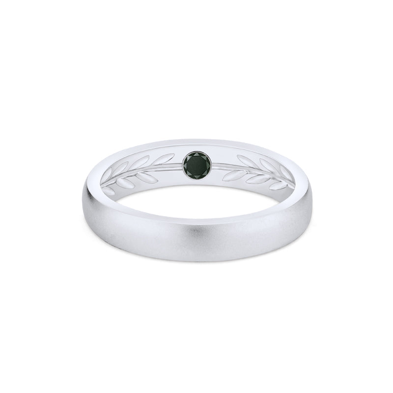 [Silvanus] Unisex Hidden Gemstone Laurel Leaf Wedding Band in Black Diamond