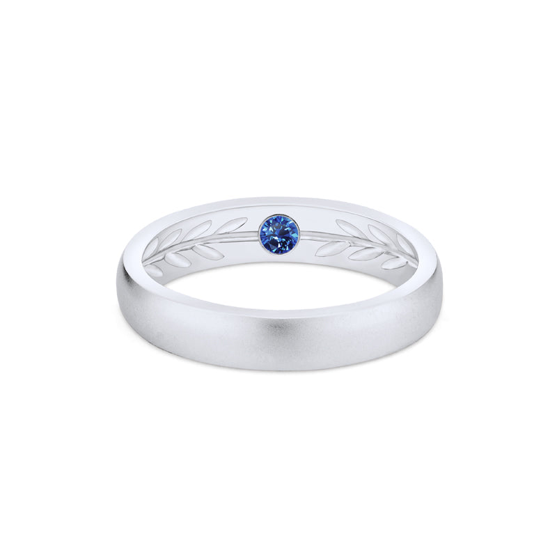[Silvanus] Unisex Hidden Gemstone Laurel Leaf Wedding Band in Blue Sapphire