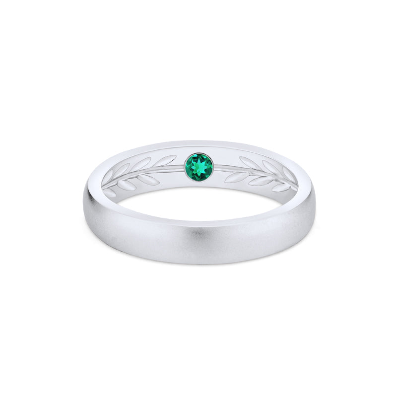 [Silvanus] Unisex Hidden Gemstone Laurel Leaf Wedding Band in Emerald
