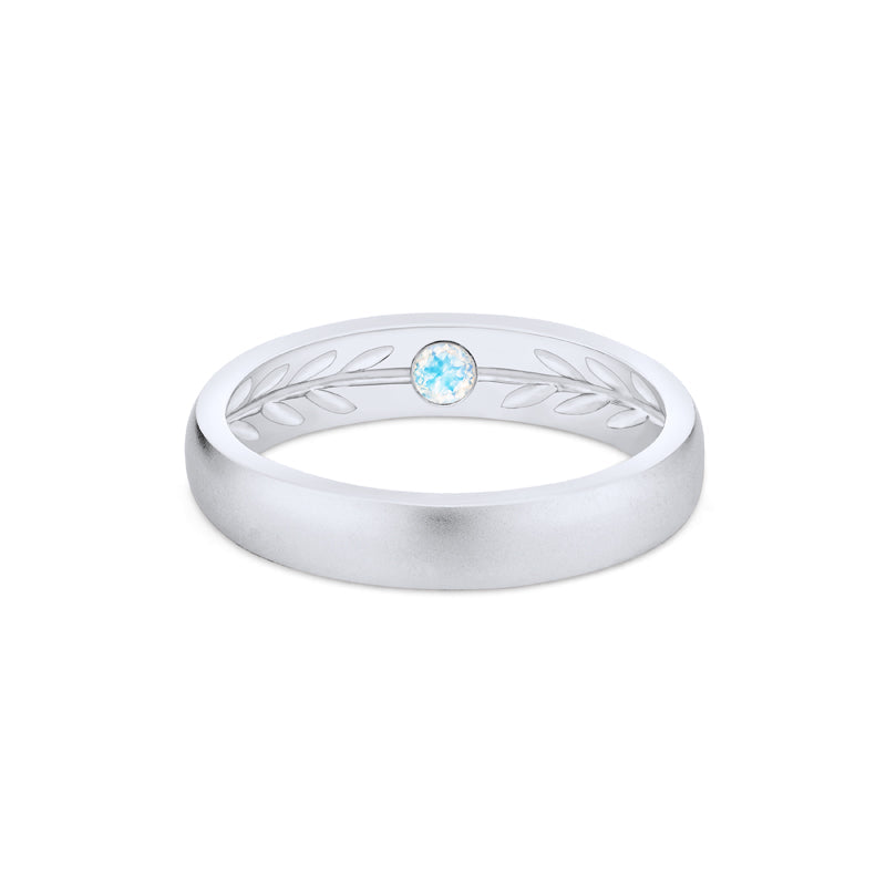 [Silvanus] Unisex Hidden Gemstone Laurel Leaf Wedding Band in Moonstone