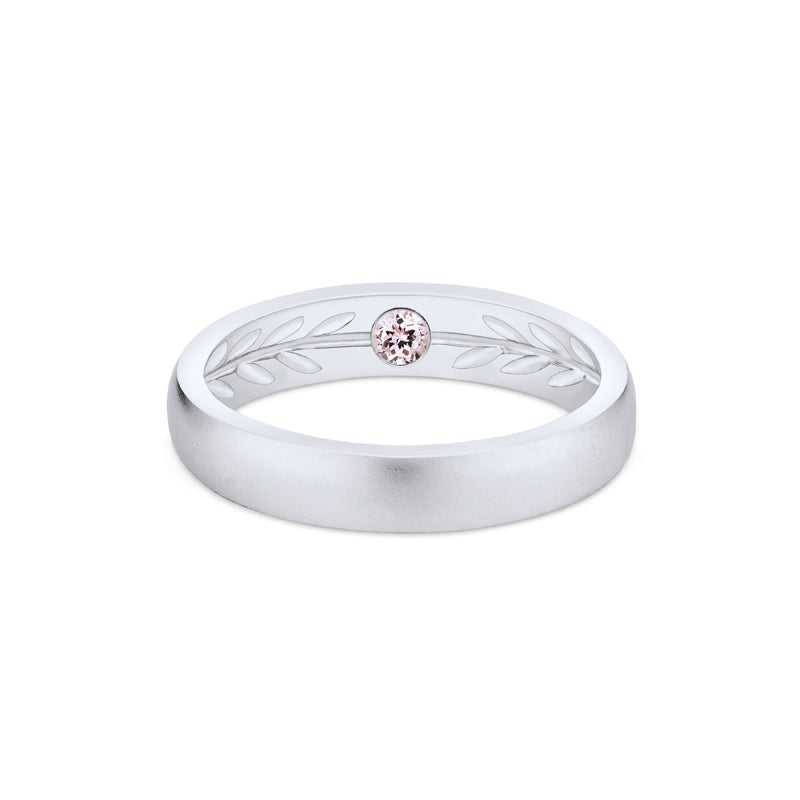 [Silvanus] Unisex Hidden Gemstone Laurel Leaf Wedding Band in Morganite