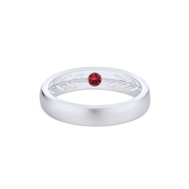 [Silvanus] Unisex Hidden Gemstone Laurel Leaf Wedding Band in Ruby