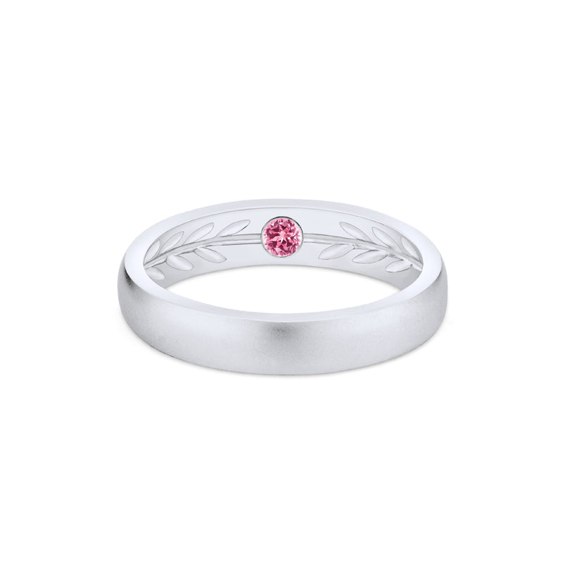 [Silvanus] Unisex Hidden Gemstone Laurel Leaf Wedding Band in Pink Sapphire