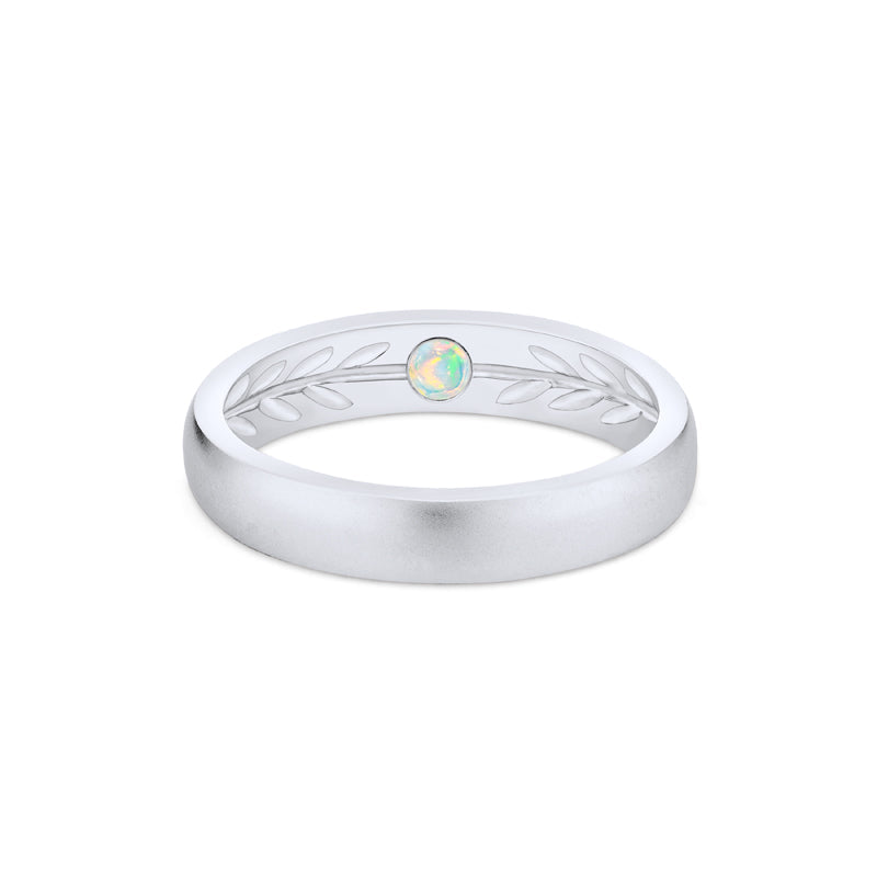 [Silvanus] Unisex Hidden Gemstone Laurel Leaf Wedding Band in Australian Opal