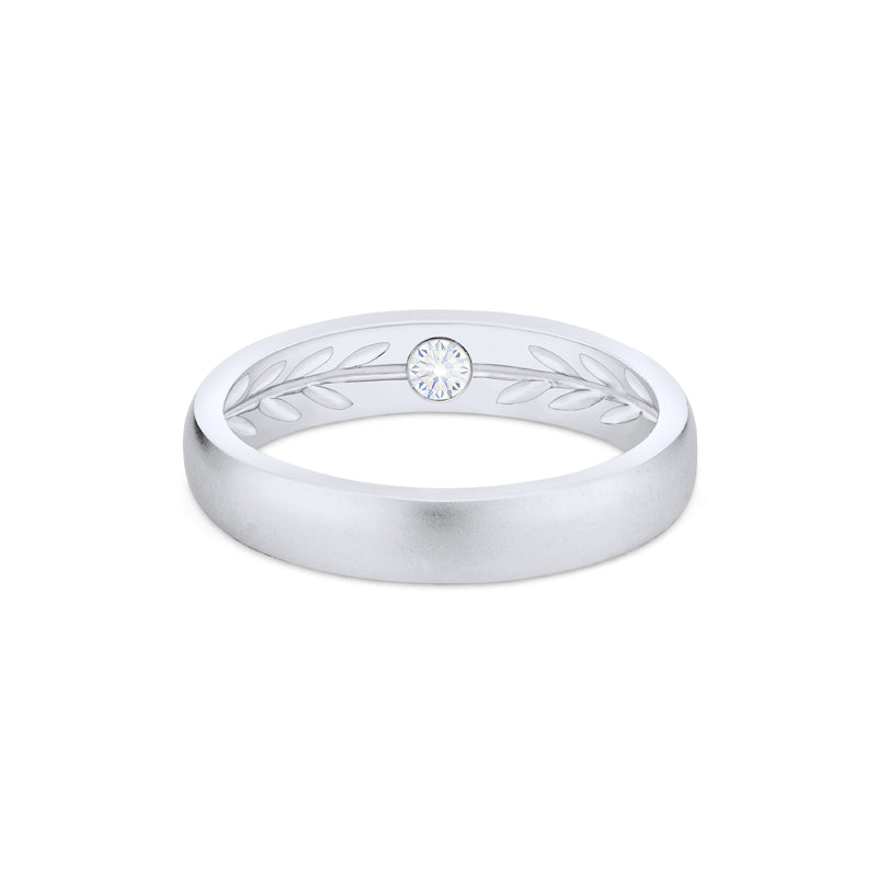 [Silvanus] Unisex Hidden Gemstone Laurel Leaf Wedding Band in Diamond