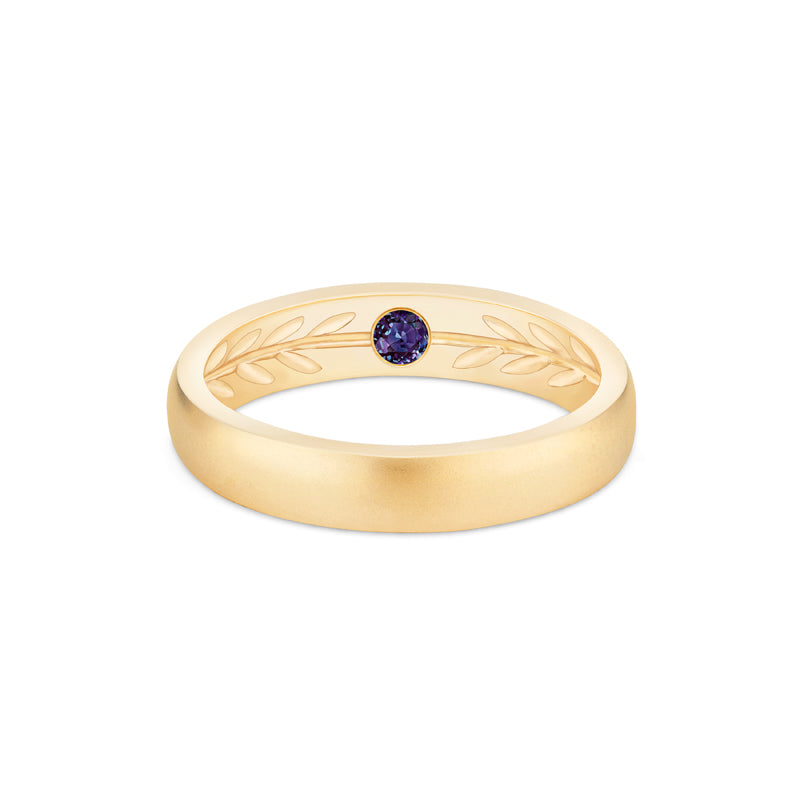 [Silvanus] Unisex Hidden Gemstone Laurel Leaf Wedding Band in Alexandrite