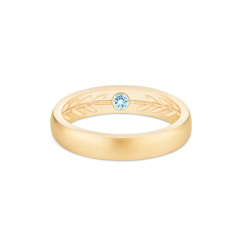 [Silvanus] Unisex Hidden Gemstone Laurel Leaf Wedding Band in Aquamarine