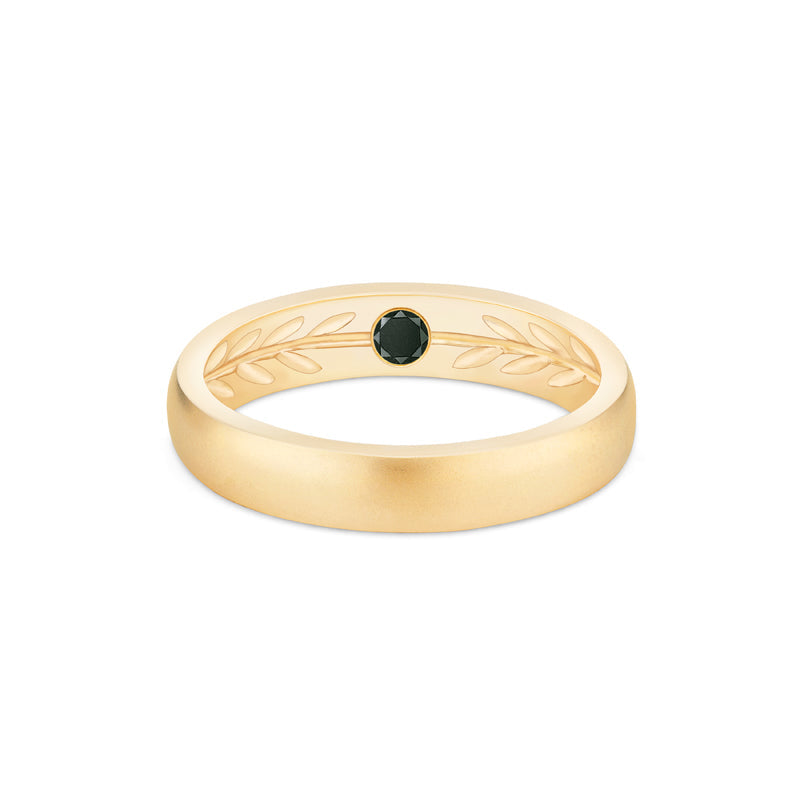 [Silvanus] Unisex Hidden Gemstone Laurel Leaf Wedding Band in Black Diamond
