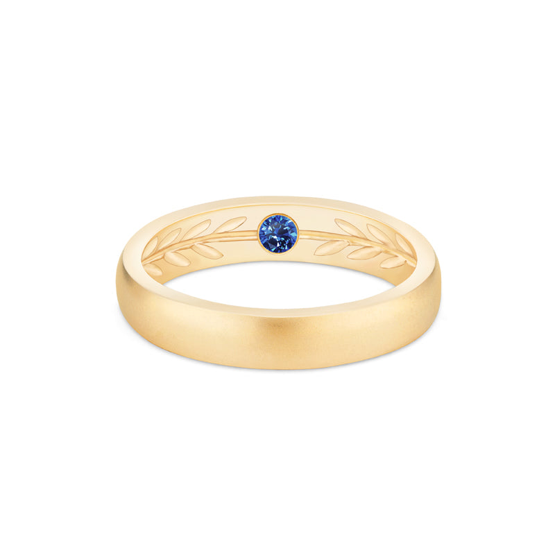 [Silvanus] Unisex Hidden Gemstone Laurel Leaf Wedding Band in Blue Sapphire